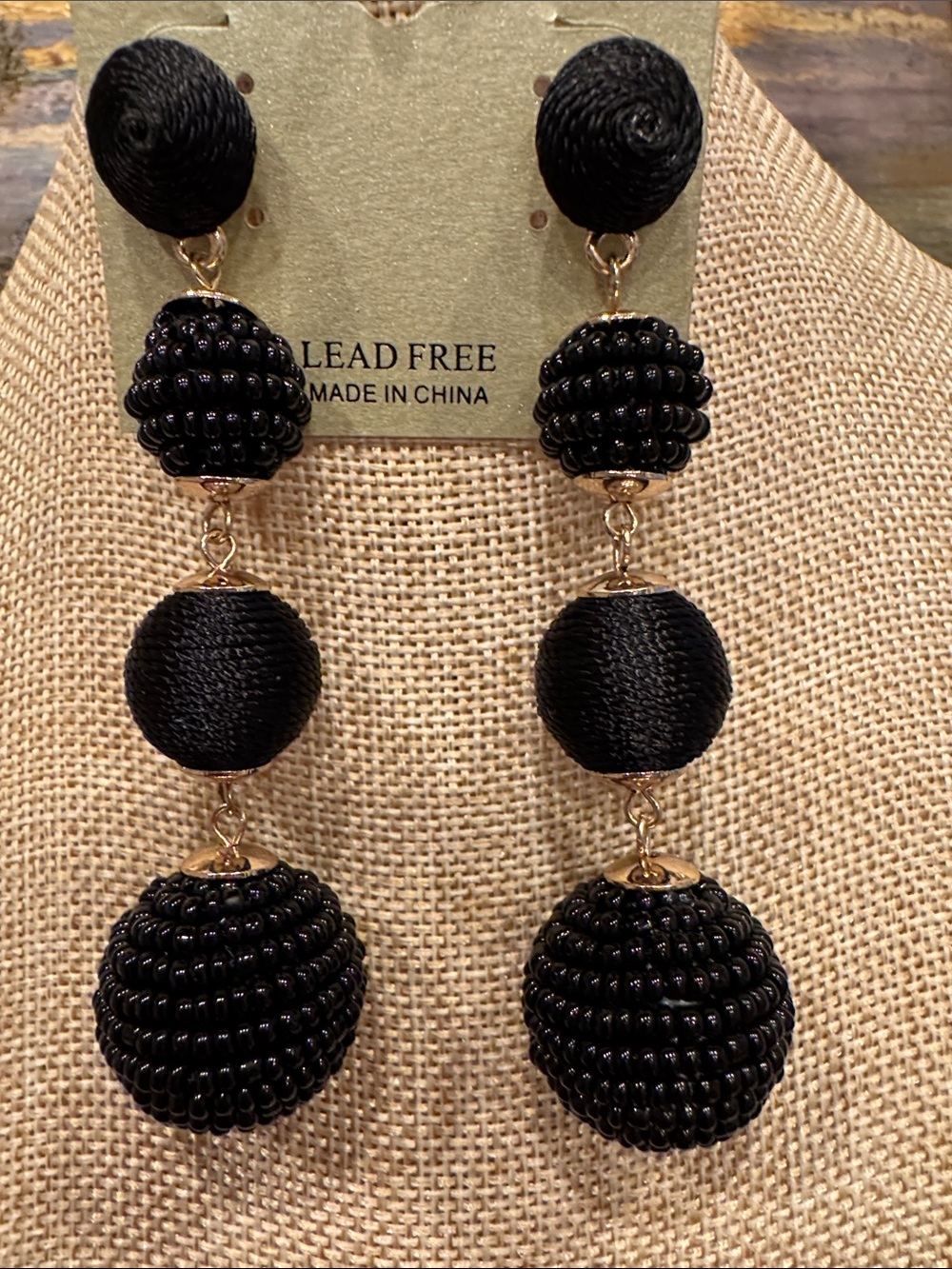 Natasha Black/Gold Ball Drop Earrings - NWT